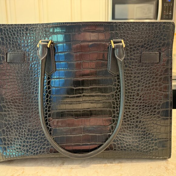 EUC Authentic Michael Kors Black Leather/ Suede / Croc Embossed Hamilton Tote - Picture 3 of 10